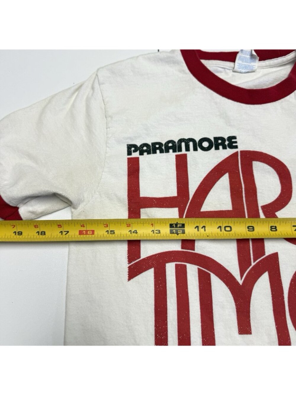 Paramore Hard Times T Shirt White Ringer Band Tee Size Small Emo Pop Punk - Picture 11 of 12